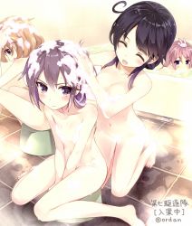 Rule 34 | &gt;:|, 10s, 4girls, :d, :|, ^ ^, age difference, ahoge, akebono (kancolle), alternate hairstyle, amagai tarou, annoyed, bad id, barefoot, bath, bath stool, bathing, bathtub, between legs, black hair, blush, breasts, brown eyes, brown hair, censored, closed eyes, closed mouth, convenient censoring, flat chest, foam, folded ponytail, full body, grey hair, groin, hair bun, hair up, hand between legs, hand on another&#039;s head, hands on lap, happy, head tilt, indoors, kantai collection, kneeling, large breasts, leaning forward, light brown hair, long hair, looking at viewer, multiple girls, navel, nude, object on head, oboro (kancolle), open mouth, parted bangs, partially submerged, pink hair, profile, purple eyes, purple hair, rabbit, same-sex bathing, sazanami (kancolle), shared bathing, short hair, sideboob, single hair bun, sitting, small breasts, smile, soap bubbles, soap censor, steam, steam censor, stool, tile floor, tiles, twitter username, ushio (kancolle), v-shaped eyebrows, v arms, wariza, washing, washing hair, water, wet