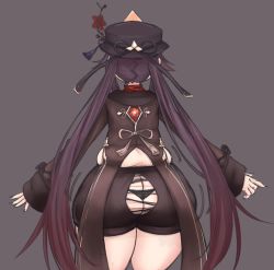 Rule 34 | 1girl, artist request, ass, black hair, butt crack, chinese clothes, coattails, from behind, genshin impact, hat, hu tao (genshin impact), huge ass, long hair, short shorts, shorts, solo, thong, torn clothes, twintails, very long hair