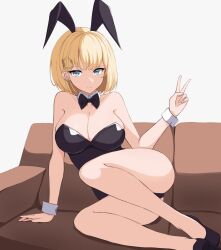 Rule 34 | animal ears, ass, bodysuit, booba (meme), breasts, bubba (watson amelia), commentary, couch, detached collar, english commentary, gluteal fold, hololive, hololive english, huge ass, large breasts, latex, latex bodysuit, leotard, meme, playboy bunny, rabbit ears, short hair, smug, thick thighs, thighs, virtual youtuber, watson amelia, white wrist cuffs, wrist cuffs, zeropen