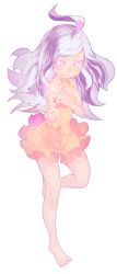 Rule 34 | 1girl, ahoge, bad id, bad pixiv id, barefoot, dna, female focus, full body, highres, kansou samehada, pale color, purple hair, simple background, smile, solo, white background