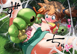 Rule 34 | 1girl, armpits, arms up, bad id, bad pixiv id, bar censor, bdsm, bestiality, blue eyes, blush, bondage, bound, breasts, bug, caterpie, censored, clitoral stimulation, clitoris, creatures (company), cunnilingus, game freak, gen 1 pokemon, grass, highres, kusugurijin, looking down, lying, misty (pokemon), navel, nintendo, nipples, on back, open clothes, oral, orange hair, outdoors, pokemon, pokemon (anime), pokemon (creature), pokephilia, pussy, pussy juice, rape, restrained, sex, short hair, short shorts, short sidetail, shorts, silk, small breasts, solo, spider web, spread legs, suspenders, tears, tickling, tickling armpits, tickling navel, tickling pussy, translation request, unzipped