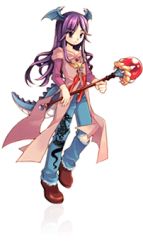 Rule 34 | 10s, denim, dragon (trickster), dragon tail, jeans, lowres, pants, purple eyes, purple hair, solo, staff, tail, trickster (ntreev soft), wings