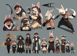 Rule 34 | +++, 5boys, 6+girls, abs, absurdres, animal ears, armor, balancing, beard, blonde hair, blue hair, breastplate, brown hair, character sheet, child, commentary, dagger, english commentary, facial hair, fantasy, fins, fish tail, full body, glasses, green eyes, hands on own hips, hat, height difference, highres, jamadhar, khopesh, knife, looking at viewer, multiple boys, multiple girls, old, old man, original, pointing, poncho, porforever, rabbit ears, round eyewear, sash, scarf, shark girl, shark tail, sharp teeth, standing, tail, teeth, toddler, weapon, white hair, witch hat