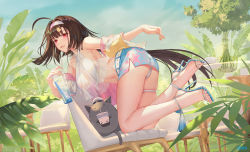 Rule 34 | 1girl, ahoge, armpit crease, armpits, ass, atdan, azur lane, bare legs, bare shoulders, belt, bent over, bird, black hair, blue skirt, breasts, cameltoe, cat, chair, chick, crop top, crop top overhang, cup, disposable cup, from side, hair ornament, hairband, halterneck, high heels, highres, holding, independence (azur lane), independence (the tailwind of opportunity) (azur lane), jacket, long hair, looking at viewer, low ponytail, manjuu (azur lane), medium breasts, meowfficer (azur lane), midriff, miniskirt, mole, navel, no bra, off shoulder, official alternate costume, open clothes, open jacket, open mouth, outdoors, panties, pencil skirt, pink jacket, red eyes, revealing clothes, see-through, shirt, side slit, skindentation, skirt, sleeveless, sleeveless shirt, slit pupils, smile, solo, stomach, thigh strap, thighs, twisted torso, underwear, very long hair, white panties, white shirt