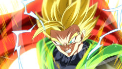 Rule 34 | 1boy, angry, aura, black bodysuit, blue eyes, blue hair, bodysuit, cape, clenched teeth, dragon ball, dragonball z, electricity, furious, great saiyaman, male focus, red cape, rom (20), solo, son gohan, spiked hair, super saiyan, super saiyan 2, teeth, upper body