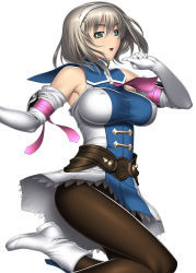 Rule 34 | 1girl, armor, armored dress, breasts, cassandra alexandra, covered erect nipples, kansuke, large breasts, necktie, pantyhose, pink necktie, solo, soul calibur, soulcalibur, soulcalibur ii, thighs, white background