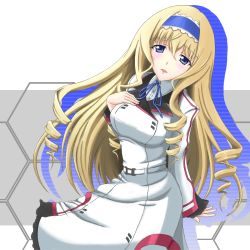 Rule 34 | 10s, 1girl, 1mm, blonde hair, breasts, cecilia alcott, curly hair, dress, drill hair, hairband, highres, infinite stratos, large breasts, long hair, solo