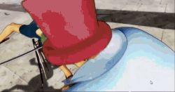 Rule 34 | 3d, animated, animated gif, baseball cap, black hair, blonde hair, fighting, gear third, giant, green hair, hat, jumping, kicking, lowres, male focus, marines, monkey d. luffy, multiple boys, navy, one piece, one piece: mugiwara chase, open clothes, open mouth, open shirt, pirate, roronoa zoro, rubber, running, sandals, sanji (one piece), scar, screaming, ship, shirt, shorts, straw hat, sword, thousand sunny, tony tony chopper, watercraft, weapon