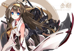 Rule 34 | 10s, 1girl, blue eyes, brown hair, cannon, hair ornament, japanese clothes, kantai collection, kongou (kancolle), long hair, looking at viewer, machinery, personification, revision, shirokitsune, smile, solo, very long hair