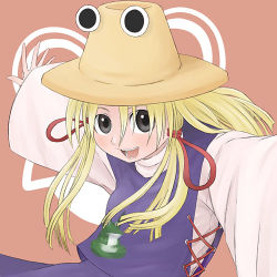 Rule 34 | 1girl, blonde hair, female focus, grey eyes, hat, itsukage, lowres, moriya suwako, outstretched arms, skirt, solo, spread arms, touhou
