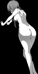 Rule 34 | 1girl, ass, back, bare back, bokutachi wa benkyou ga dekinai, breasts, butt crack, kirisu mafuyu, large breasts, legs, long hair, monochrome, nude, sideboob, solo, standing, thighs, transparent background, wet, wet hair