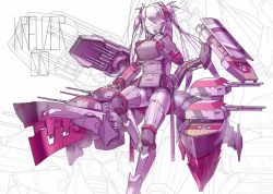 Rule 34 | 1girl, artist name, azur lane, breasts, buttons, cannon, commentary, cross, double-breasted, english commentary, finger to mouth, glowing, glowing eyes, hair over one eye, highres, iron cross, kreuzer 00, large breasts, leg up, long hair, mecha musume, mechanical, mechanization, multicolored hair, no mouth, prinz eugen (azur lane), rigging, signature, solo, standing, standing on one leg, streaked hair, thighhighs, two side up, white hair, yellow eyes, zettai ryouiki