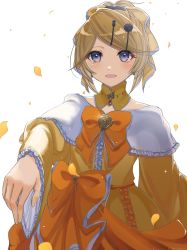 Rule 34 | 1girl, anniversary, backlighting, blonde hair, blue eyes, bow, choker, dress, dress bow, dress flower, evillious nendaiki, eyelashes, frilled dress, frilled sleeves, frills, hair bow, highres, kagamine rin, looking at viewer, mayo (mayone-u), outstretched arm, pale skin, petals, pov, princess, reaching, riliane lucifen d&#039;autriche, smile, solo, updo, vocaloid, wide sleeves, yellow dress