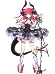 Rule 34 | 10s, 1girl, absurdres, asymmetrical horns, black dress, blue eyes, circle skirt, detached sleeves, dragon tail, dress, elizabeth bathory (fate), elizabeth bathory (fate/extra ccc), elizabeth bathory (second ascension) (fate), fate/extra, fate/extra ccc, fate/grand order, fate (series), full body, gradient hair, hair ribbon, highres, horns, long hair, microphone, microphone stand, multicolored hair, official art, pink hair, pointy ears, ribbon, rojiura satsuki : chapter heroine sanctuary, smile, solo, tail, tail ornament, tail ribbon, transparent background, uneven horns, wada arco, wrist cuffs