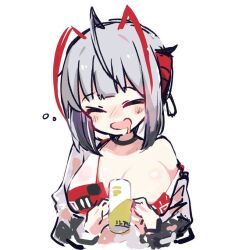 Rule 34 | 1girl, alcohol, arknights, beer, bra, breasts, closed eyes, drooling, grey hair, large breasts, red bra, short hair, solo, sukima (crie), underwear, w (arknights), white background