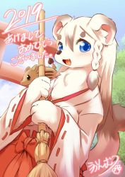 Rule 34 | 1girl, blue eyes, ferret, furry, furry female, japanese clothes, miko, open mouth, solo, ukan muri