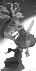 Rule 34 | 2girls, absurdres, alice margatroid, capelet, dress, eho (icbm), closed eyes, floating, flying, greyscale, own hands clasped, hands on another&#039;s face, highres, long hair, monochrome, multiple girls, own hands together, shinki (touhou), short hair, side ponytail, sleeping, smile, statue, touhou, touhou (pc-98), very long hair, wings