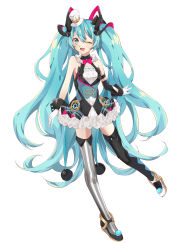 Rule 34 | 1girl, ;d, absurdres, arm strap, asymmetrical footwear, asymmetrical legwear, asymmetrical sleeves, black legwear, blue eyes, blue hair, detached sleeves, floating hair, gloves, hair between eyes, hair ornament, hat, hatsune miku, highres, kagamirror02, layered skirt, long hair, long sleeves, looking at viewer, miniskirt, mismatched footwear, one eye closed, open mouth, simple background, single sleeve, skirt, smile, solo, striped clothes, striped legwear, striped thighhighs, thighhighs, thighs, uneven legwear, uneven sleeves, vertical-striped clothes, vertical-striped legwear, vertical-striped thighhighs, very long hair, vocaloid, white background, white gloves, white hat, wrist cuffs