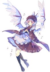 Rule 34 | 1girl, animal ears, apron, bird wings, boots, brown footwear, brown hat, brown kimono, cross-laced footwear, fingernails, full body, hat, high heels, highres, japanese clothes, kimono, lace-up boots, long fingernails, looking at viewer, musical note, musical note print, mystia lorelei, nail polish, nikorashi-ka, own hands clasped, own hands together, pink eyes, pink hair, pink nails, sash, sharp fingernails, short hair, simple background, solo, touhou, white background, wings