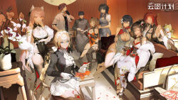 Rule 34 | 2boys, 6+girls, betty (neural cloud), black hair, blue eyes, breasts, brown hair, centaureissi (neural cloud), chinese clothes, chinese commentary, cleavage, closed eyes, copyright name, couch, erika (neural cloud), female professor (neural cloud), flower, g36 (girls&#039; frontline), girls&#039; frontline, girls&#039; frontline neural cloud, heterochromia, highres, idw (girls&#039; frontline), kimie (neural cloud), large breasts, logo, maid, male professor (neural cloud), maneki-neko, multiple boys, multiple girls, official alternate costume, official art, orange eyes, persicaria (neural cloud), pink hair, professor (neural cloud), red eyes, red hair, sitting, small breasts, vase, xinghuan (neural cloud), yellow eyes, yun tu ji hua, zion (neural cloud)