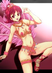Rule 34 | 1girl, aida mana, choker, dokidoki! precure, feathers, highres, jewelry, necklace, no panties, open mouth, pink hair, pink theme, precure, red eyes, samba, solo