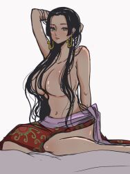 Rule 34 | 1girl, black hair, boa hancock, breasts, earrings, highres, jewelry, large breasts, long hair, one piece, solo