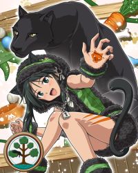 Rule 34 | 1girl, animal ears, cat ears, female focus, francesca lucchini, official art, panther, plant, sitting, solo, strike witches, tail, world witches series