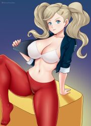 Rule 34 | 1girl, blonde hair, breasts, large breasts, persona, persona 5, solo, takamaki anne, twintails