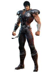 Rule 34 | 1boy, 3d, armband, armor, belt, black hair, boots, full body, hokuto musou, hokuto no ken, kenshiro, male focus, manly, muscular, official art, pauldrons, shoulder armor, simple background, solo, standing, white background