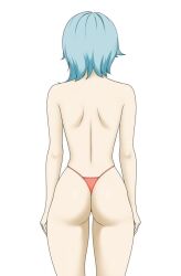 Rule 34 | 1girl, ass, back, blue hair, eula (genshin impact), genshin impact, melonpeachcakee, thong, topless