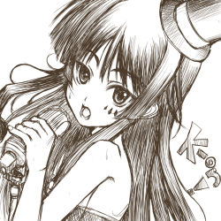 Rule 34 | 00s, 1girl, akiyama mio, bad id, bad pixiv id, bare shoulders, don&#039;t say &quot;lazy&quot;, facepaint, female focus, gao, gao (naodayo), greyscale, hat, k-on!, long hair, microphone, microphone stand, mini hat, mini top hat, monochrome, sketch, solo, top hat