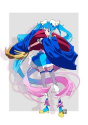 Rule 34 | 1girl, aoi tete, artist logo, blue cape, blue dress, blue eyes, blue footwear, blue hair, boots, cape, cape hold, closed mouth, commentary, cure sky, cut bangs, detached sleeves, dress, earclip, frilled dress, frills, fringe trim, full body, gloves, gradient hair, highres, hirogaru sky! precure, long hair, looking to the side, magical girl, multicolored hair, pink hair, precure, puffy detached sleeves, puffy sleeves, red cape, shadow, short dress, single sidelock, smile, sora harewataru, standing, streaked hair, thighhighs, twintails, two-sided cape, two-sided fabric, very long hair, white gloves, white thighhighs, wing hair ornament