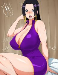 Rule 34 | blush, boa hancock, breasts, cleavage, earrings, highres, huge breasts, jewelry, one piece, third-party edit