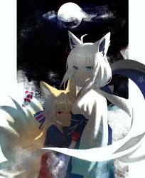 Rule 34 | 2girls, aged down, ahoge, animal ears, blonde hair, blue eyes, braid, child, commentary, earrings, elf, fox ears, fox girl, fox tail, gloves, hair between eyes, highres, hololive, hug, japanese clothes, jewelry, kimono, kintsuba (shiranui flare), long hair, long sleeves, looking at viewer, multiple girls, obi, pentagram, pointy ears, red eyes, red gloves, sash, shirakami fubuki, shirakami fubuki (new year), shiranui flare, sidelocks, single braid, symbol-only commentary, tail, virtual youtuber, white hair, yomosaka