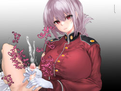 Rule 34 | absurdres, censored, cum, ejaculation, fate/grand order, fate (series), florence nightingale (fate), gloves, handjob, highres, kutunoshita69, military uniform, penis, pink hair, red eyes, translation request, uniform