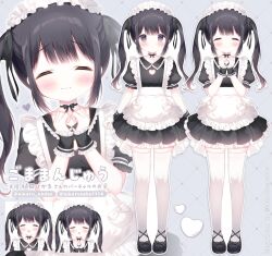 Rule 34 | 1girl, :d, apron, black dress, black footwear, black hair, blush, brown hair, cleavage cutout, closed eyes, closed mouth, clothing cutout, collared dress, commentary request, copyright request, dress, frilled apron, frills, gradient hair, grey background, heart, heart cutout, highres, long hair, maid, multicolored hair, multiple views, open mouth, pleated dress, puffy short sleeves, puffy sleeves, shiratama (shiratamaco), shoes, short sleeves, smile, thighhighs, translation request, twintails, twitter username, virtual youtuber, white apron, white thighhighs