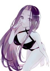 Rule 34 | 1girl, bikini, breasts, cleavage, fate (series), highres, large breasts, long hair, looking at viewer, medusa (fate), medusa (rider) (fate), purple eyes, purple hair, simple background, solo, swimsuit, urushimaru0701, white background