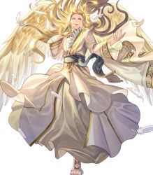 Rule 34 | 1boy, alternate costume, blonde hair, bouquet, feathered wings, feathers, feet, fire emblem, fire emblem: radiant dawn, fire emblem heroes, flower, full body, green eyes, highres, long hair, male focus, nintendo, official art, open mouth, pointy ears, rafiel (fire emblem), sandals, solo, teeth, toes, transparent background, white wings, wings