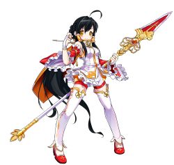 Rule 34 | 1girl, ahoge, ara haan, ara han, asymmetrical clothes, black hair, blouse, blush, detached sleeves, elsword, frills, full body, hair tubes, little hsien (elsword), long hair, looking at viewer, official art, polearm, ponytail, red footwear, sando (dukedevil), shirt, shoes, shorts, sidelocks, sleeveless, sleeveless shirt, smile, solo, spear, standing, thighhighs, transparent background, very long hair, weapon, white background, white shirt, white thighhighs, yellow eyes