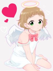 Rule 34 | 10s, 1boy, abe (kumayu), angel, angel wings, blush, brown hair, green eyes, halo, highres, himeno kanon, idolmaster, idolmaster side-m, male focus, open mouth, smile, solo, trap, wings