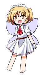 blonde_hair blonde_makai_resident_(touhou) blush bow dress fairy fairy_wings frills happy highres maid_headdress parody ponytail shirt short_hair short_sleeves skirt style_parody touhou touhou_(pc-98) transparent_background white_dress wings yellow_eyes