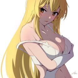 Rule 34 | 1girl, anho, blonde hair, breasts, gloves, large breasts, long hair, looking at viewer, shokuhou misaki, simple background, solo, white background, yellow eyes