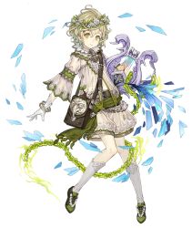 Rule 34 | 1boy, ahoge, bag, belt, bracelet, chain, flower wreath, full body, gloves, green eyes, green hair, harp, instrument, jewelry, ji no, looking at viewer, male focus, navel, official art, pinocchio (sinoalice), sash, see-through, shoulder bag, sinoalice, solo, transparent background, trap, white gloves