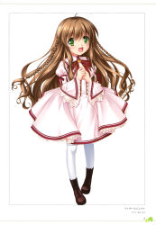 Rule 34 | 10s, 1girl, ;d, absurdres, ahoge, braid, brown hair, dress, floating hair, flower, full body, green eyes, hair flower, hair ornament, highres, hinoue itaru, kanbe kotori, long hair, looking at viewer, neck ribbon, one eye closed, open mouth, page number, pink dress, red ribbon, rewrite, ribbon, short dress, simple background, smile, solo, standing, sunflower, thighhighs, very long hair, white background, white thighhighs