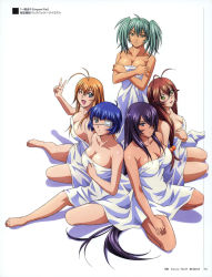Rule 34 | 00s, 5girls, antenna hair, blue hair, blush, breasts, cleavage, covering privates, covering breasts, eyepatch, feet, glasses, green eyes, green hair, happy, highres, ikkitousen, kan&#039;u unchou, large breasts, legs, long hair, looking at viewer, mole, multiple girls, official art, one eye closed, open mouth, orange hair, purple hair, rin-sin, ryofu housen, ryomou shimei, ryuubi gentoku, serious, shadow, short hair, simple background, sitting, smile, sonsaku hakufu, standing, thighs, toes, twintails, v, very long hair, white background, wink