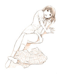 Rule 34 | 1girl, feet, monochrome, original, sketch, skirt, socks, soles, solo, traditional media, undressing, yoshitomi akihito
