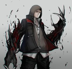 Rule 34 | 1boy, absurdres, alex mercer, blacklight (prototype), claws, highres, hood, hooded jacket, hoodie, jacket, looking at viewer, male focus, mihato senba, open clothes, open jacket, prototype (game), shapeshifter, shirt, solo