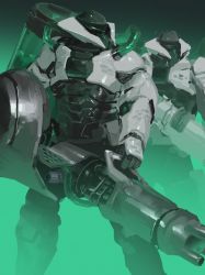 Rule 34 | 2others, armor, assault visor, cable, green background, gun, highres, holding, holding gun, holding weapon, looking ahead, mechanization, multiple boys, multiple others, nintendo, power armor, rintaro komori, science fiction, splatoon (series), standing, weapon