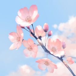 Rule 34 | blue sky, blurry, blurry background, branch, cherry blossoms, cloud, day, depth of field, flower, highres, nature, no humans, original, outdoors, sky, sousou (sousouworks), still life