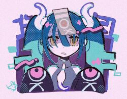 Rule 34 | 1girl, bare shoulders, biko0205, black sleeves, blue hair, blush, commentary request, creatures (company), game freak, ghost miku (project voltage), glitch, grey shirt, hair between eyes, hatsune miku, long hair, looking at viewer, necktie, nintendo, ofuda, open mouth, pale skin, pokemon, project voltage, shirt, solo, twintails, upper body, vocaloid, white necktie, will-o&#039;-the-wisp (mythology), yellow eyes